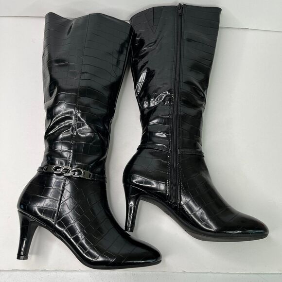 Karen Scott Womens Hannap Dressy Tall Mid-Calf Boots Black Croco 5M #601 - Picture 5 of 12